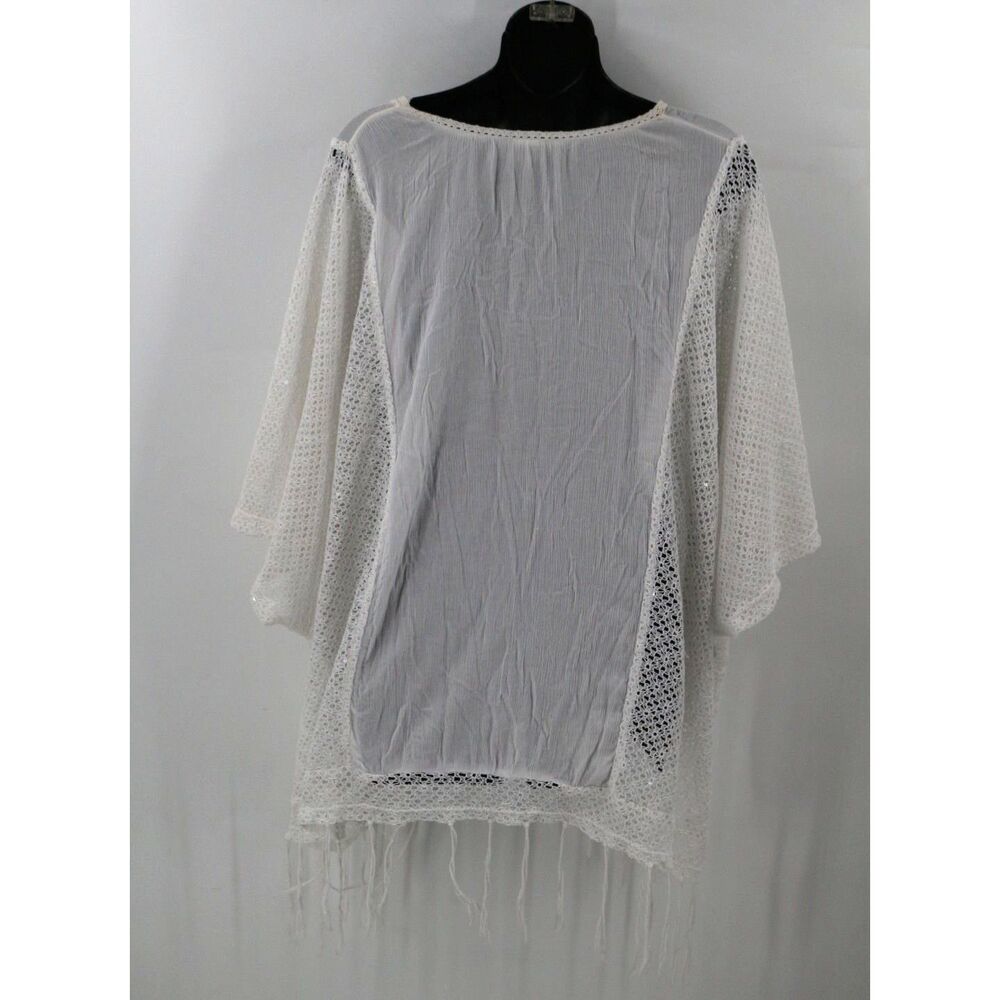 One World Womens Boho Embroidered Poncho Blouse Sheer Size XL White - Picture 2 of 7